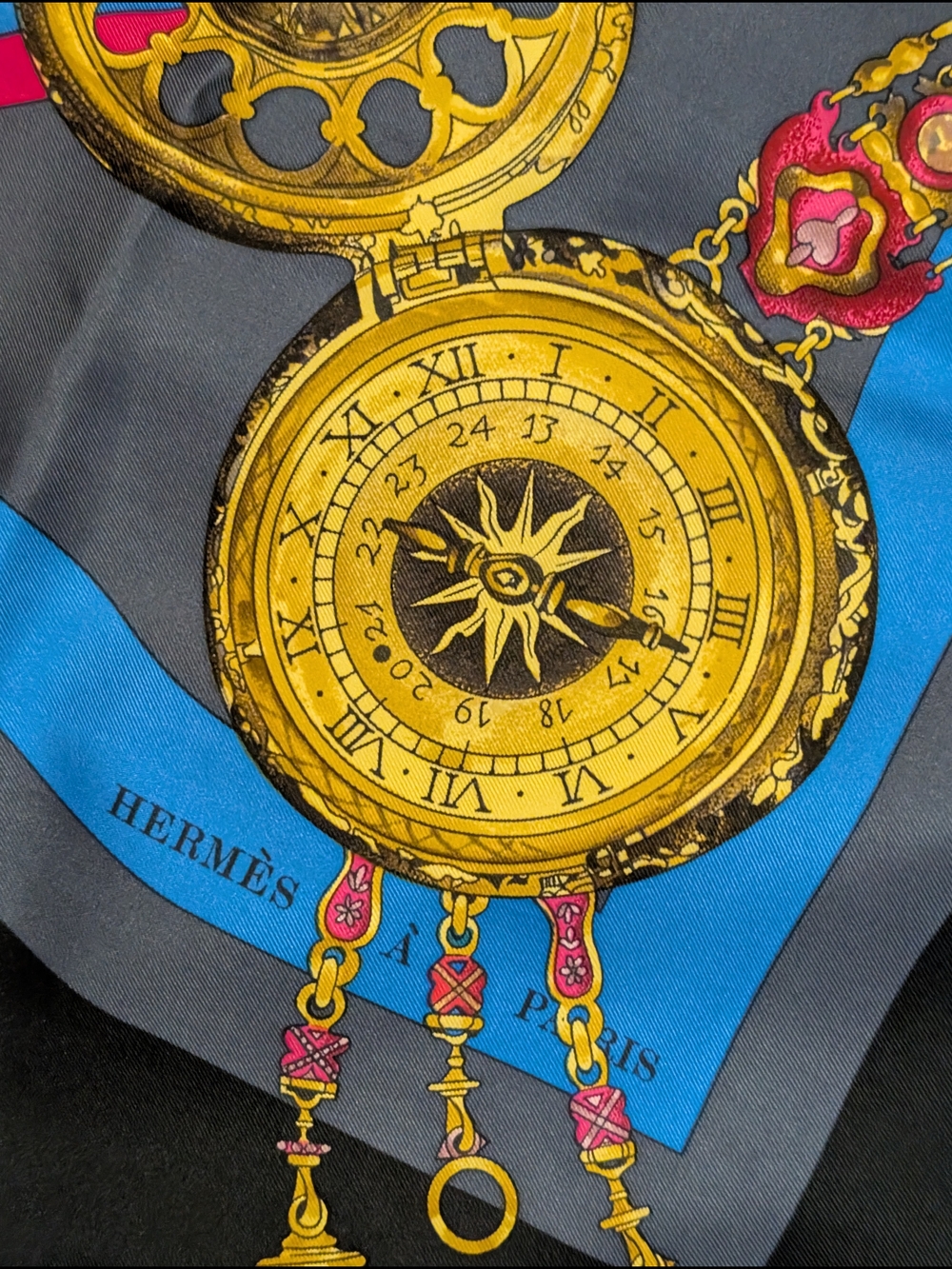 Hermes Multicolor Silk Scarf with Clockwork Motif - Picture 6 of 12
